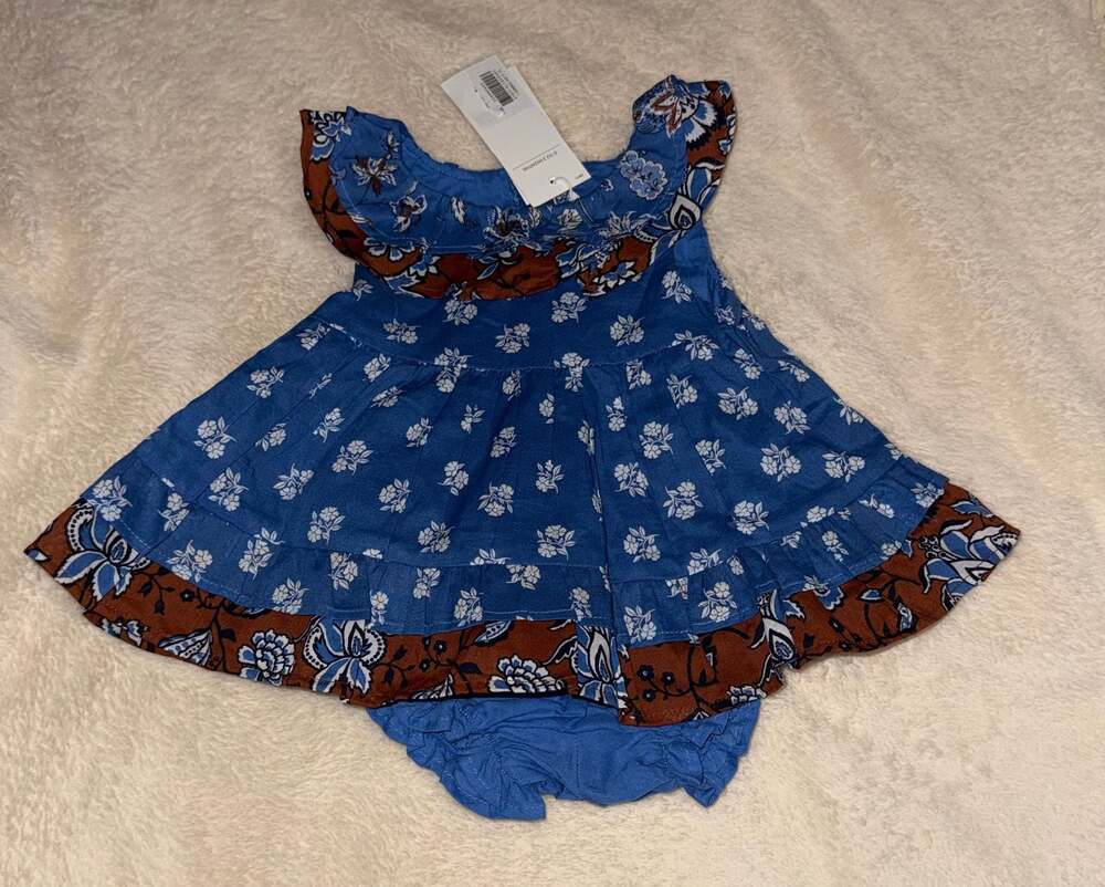 Sz 0-3 Months Janie and Jack Baby Girls Floral Print Ruffled Dress with Matching
